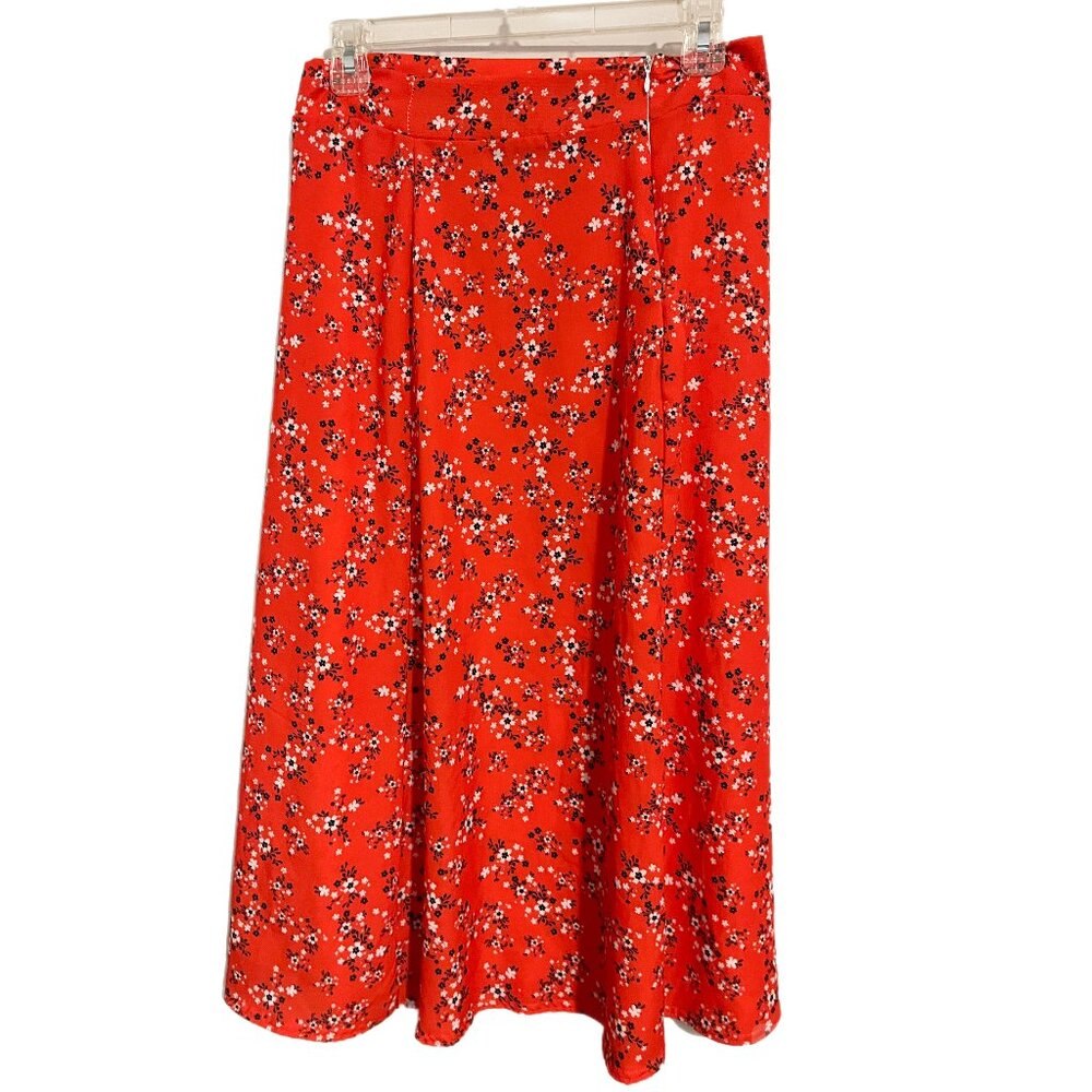 Red ditsy floral Pretty Little Thing midi skirt